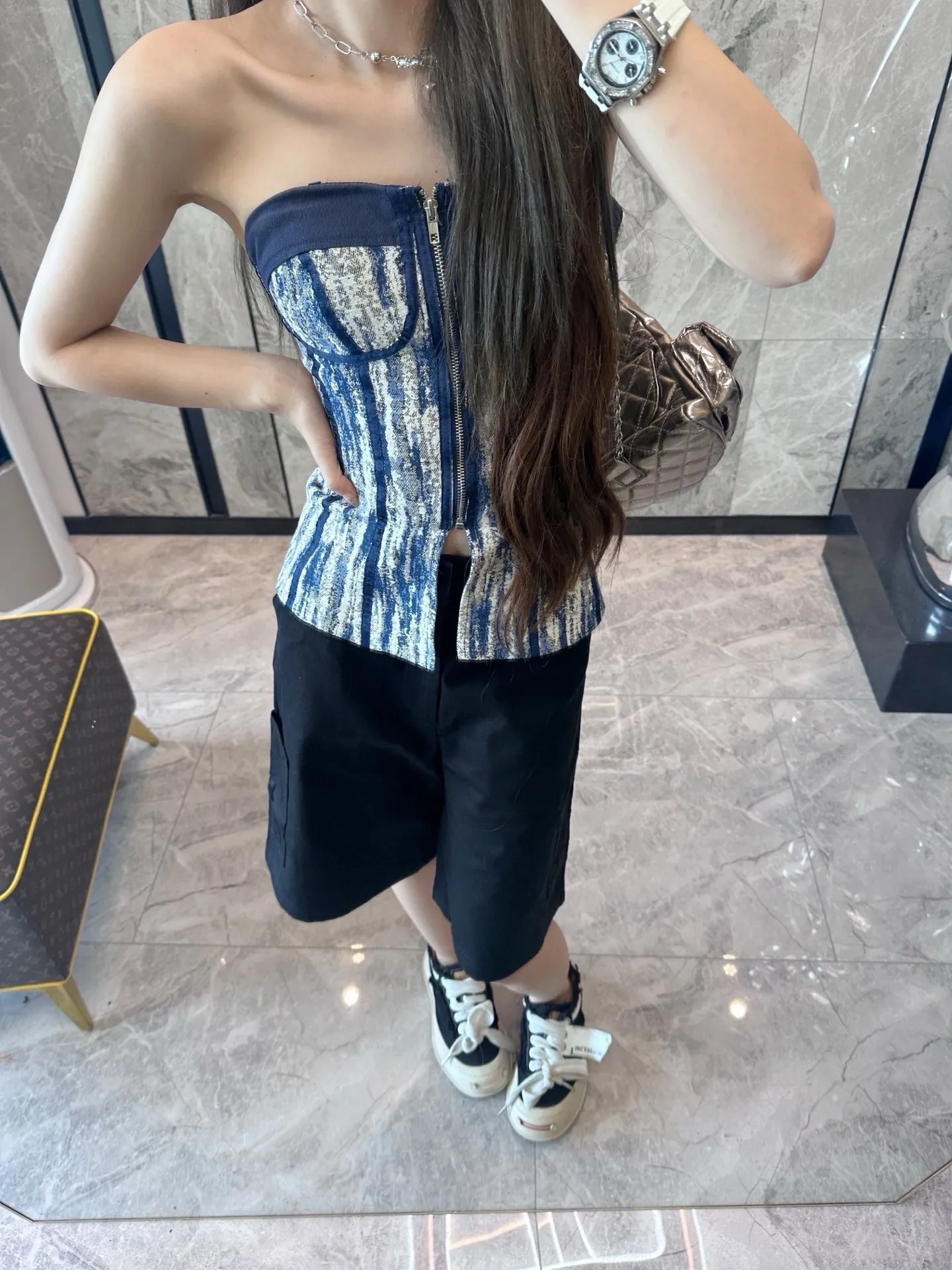 Louis Vuitton/Louis Vuitton 24ss pocket flocked patchwork shorts